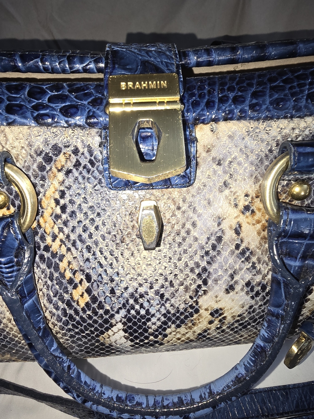 Brahmin Navy Snake-Embossed Leather Satchel - Picture 3 of 9